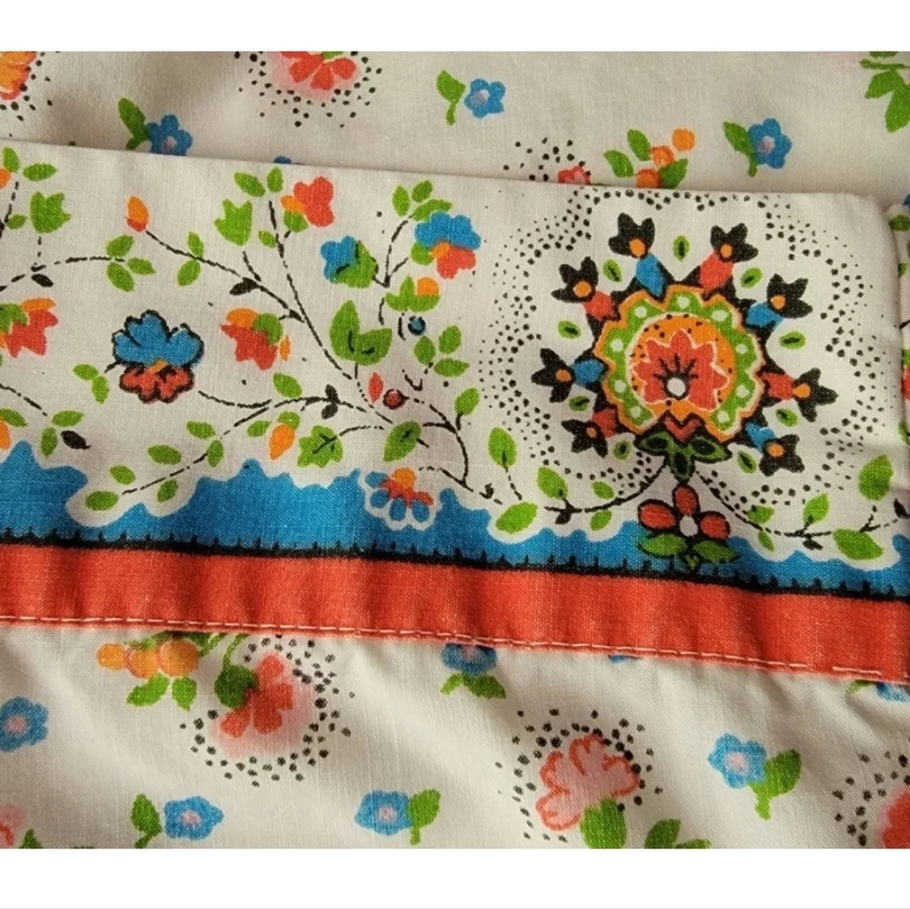 JCPenney 70's Floral Muslin Fitted Flat Sheet Pillowcase Full Size 3 Pc Set